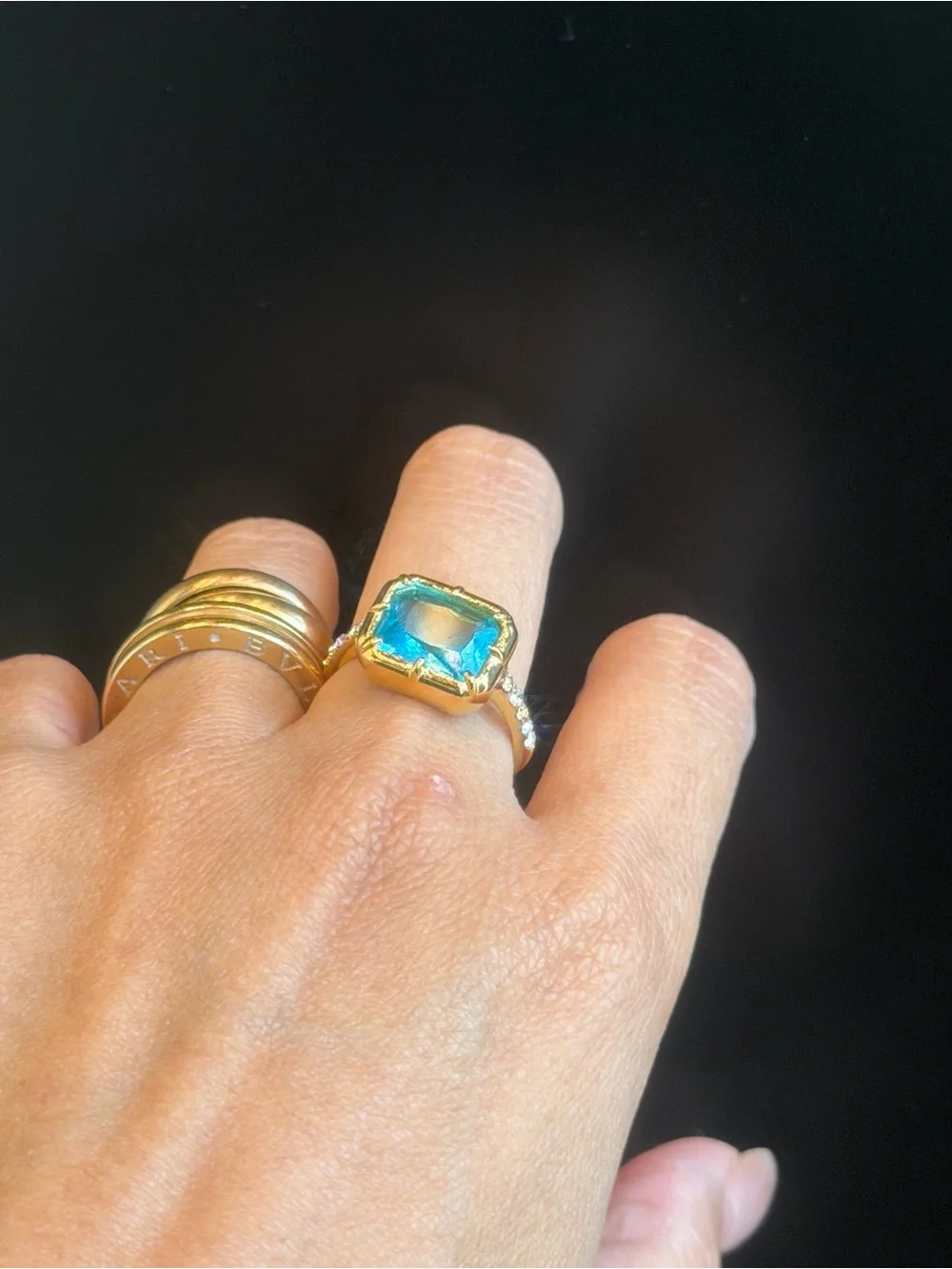New Vintage-Inspired Emerald Cut Ocean Blue Gemstone Cocktail Ring 7